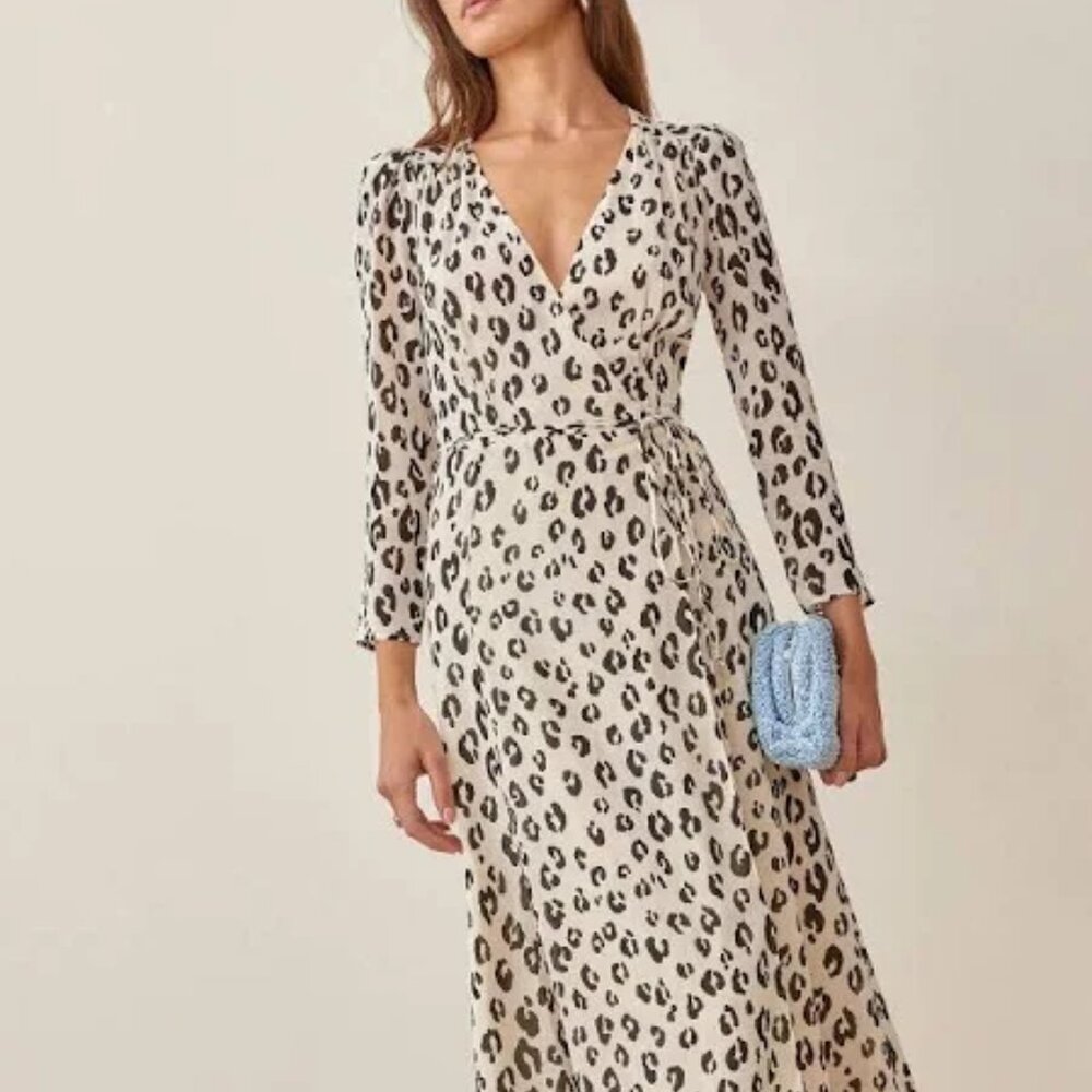Reformation Wrap Midi Dress, Leopard Print, XS